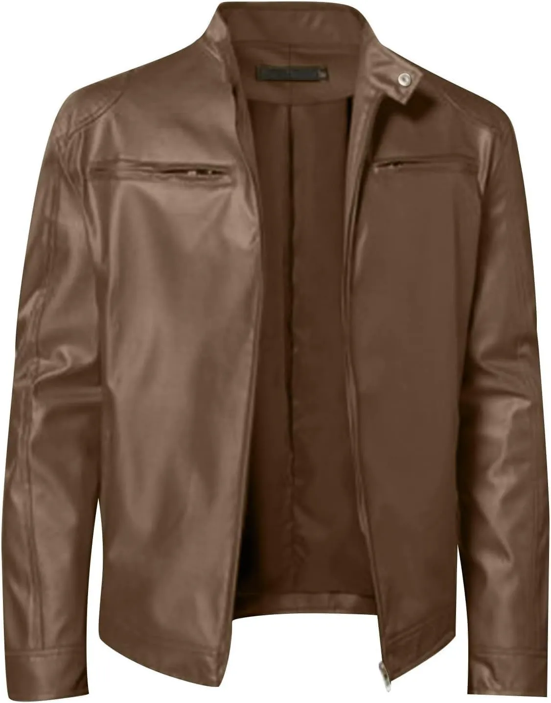 Mens Lightweight Motorcycle Bomber Biker Leather Jackets Stylish Outerwear Zipper Jacket Coat Pockets