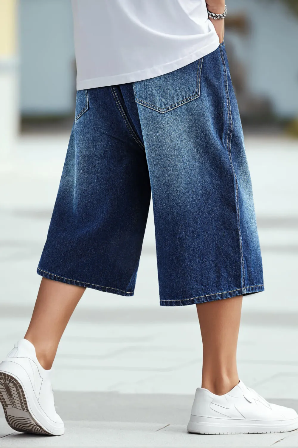 Men's Loose Denim Short - Drak Blue