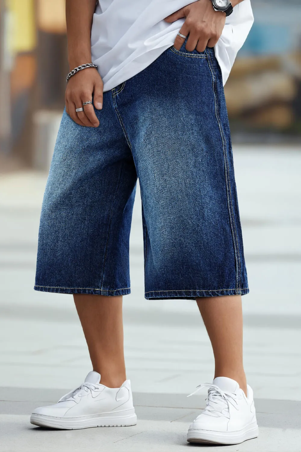 Men's Loose Denim Short - Drak Blue