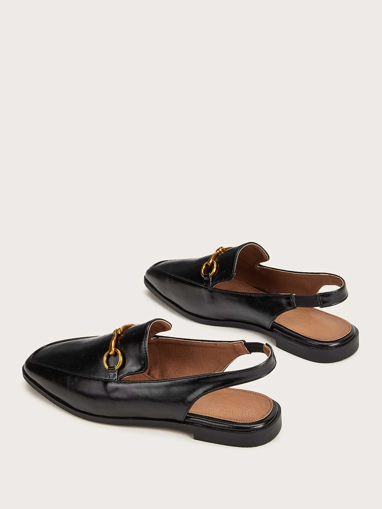 Metal Detail Square Toe Slingback Flats