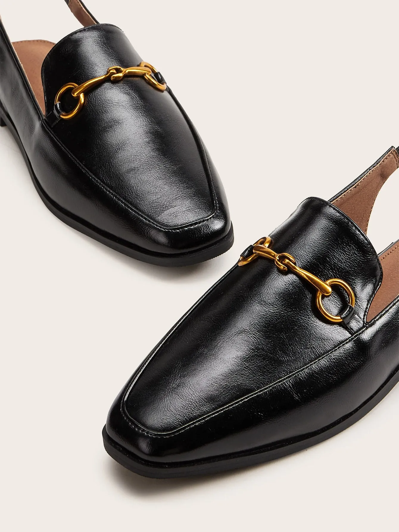 Metal Detail Square Toe Slingback Flats