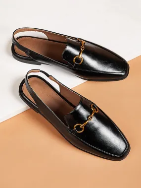 Metal Detail Square Toe Slingback Flats