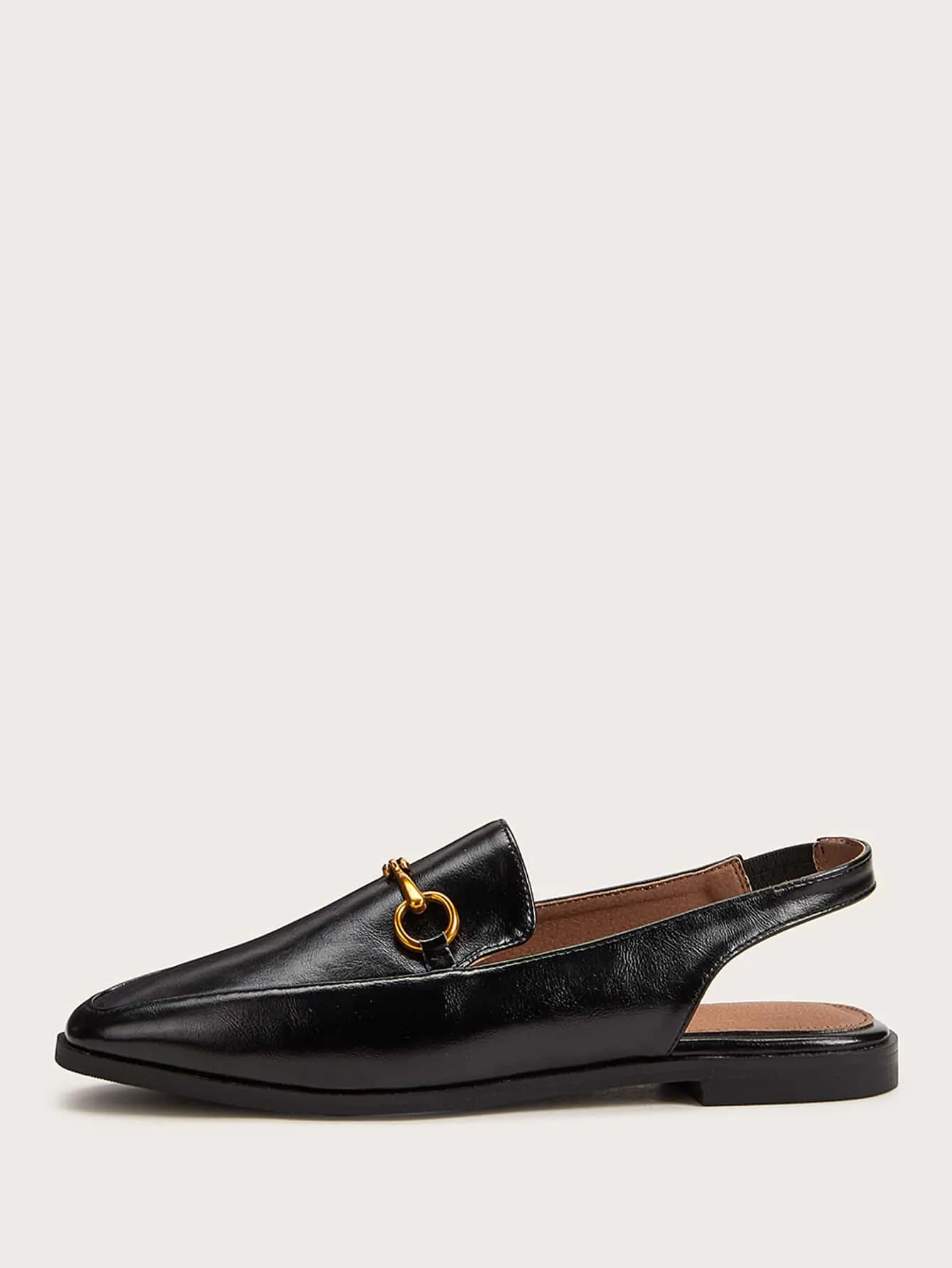 Metal Detail Square Toe Slingback Flats