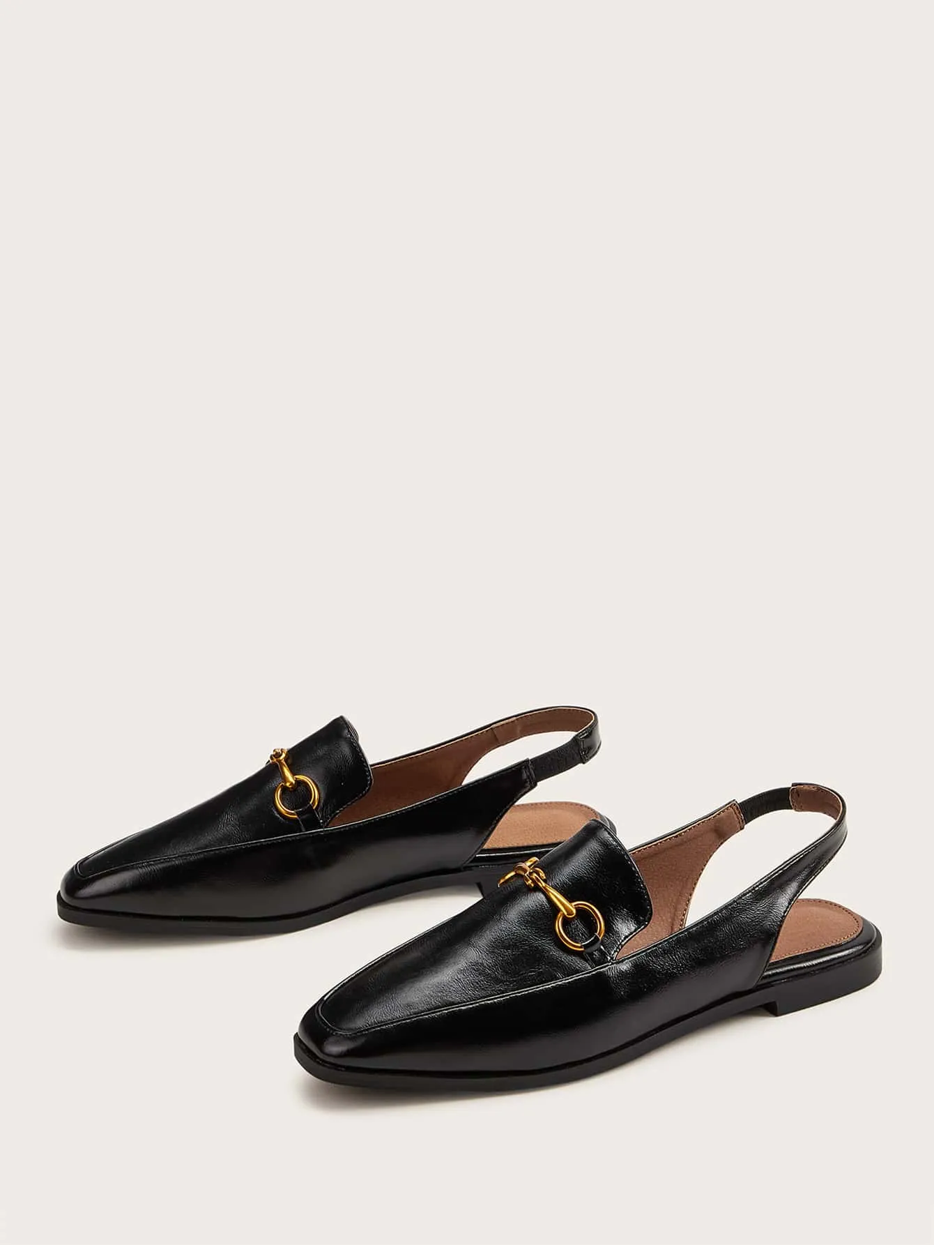 Metal Detail Square Toe Slingback Flats