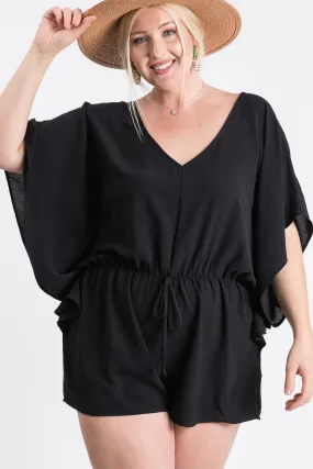 Midnight Black Short Sleeve Curvy Romper