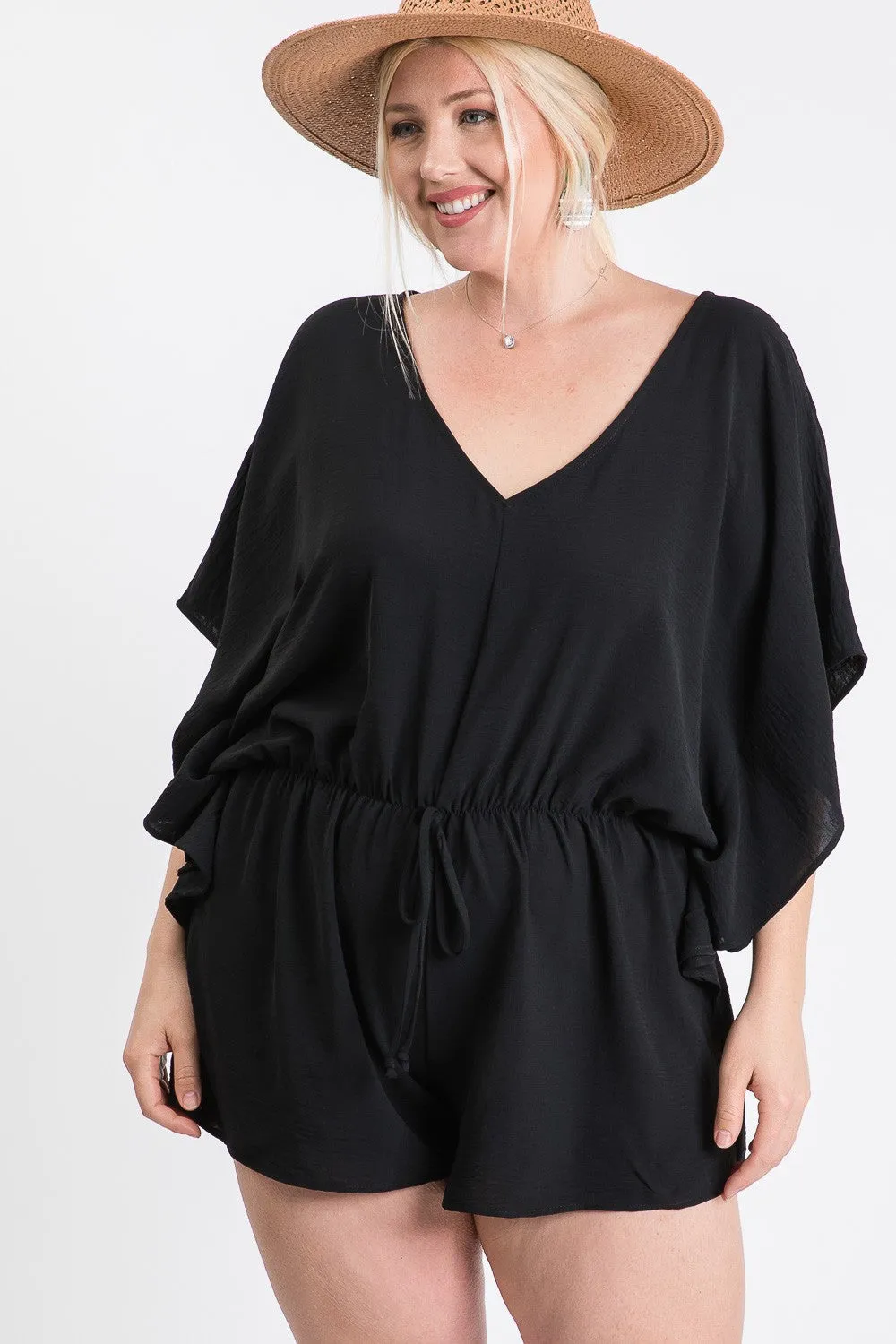 Midnight Black Short Sleeve Curvy Romper