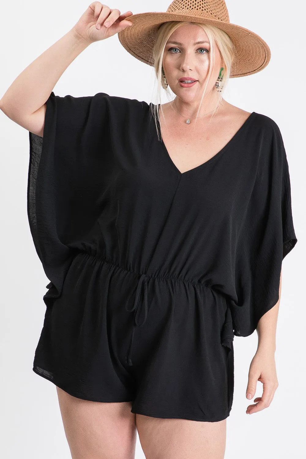 Midnight Black Short Sleeve Curvy Romper