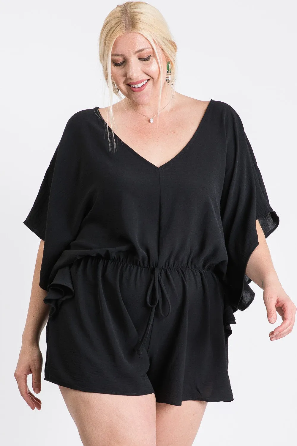 Midnight Black Short Sleeve Curvy Romper