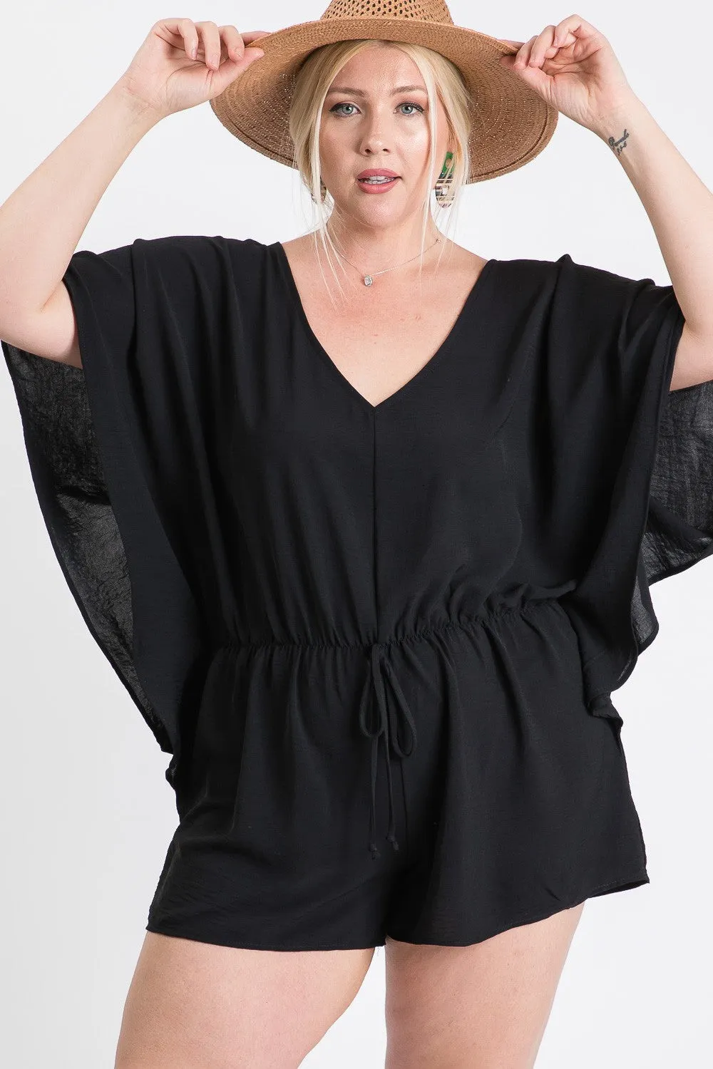 Midnight Black Short Sleeve Curvy Romper