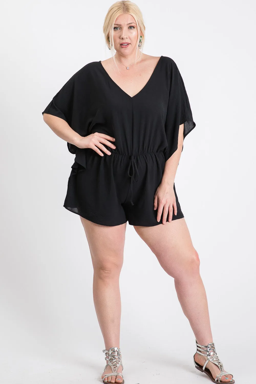 Midnight Black Short Sleeve Curvy Romper