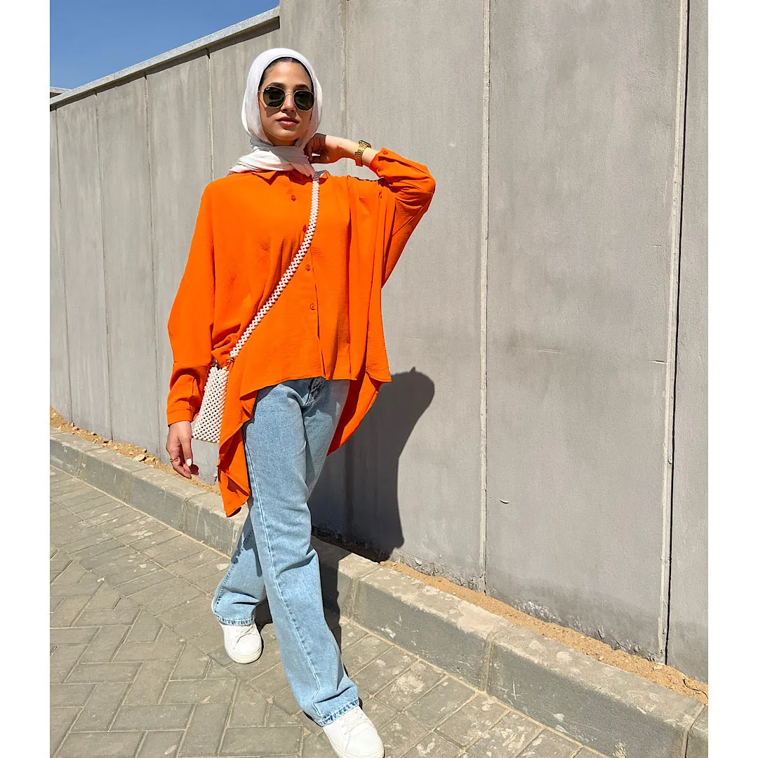 Orange high low oversized shirt