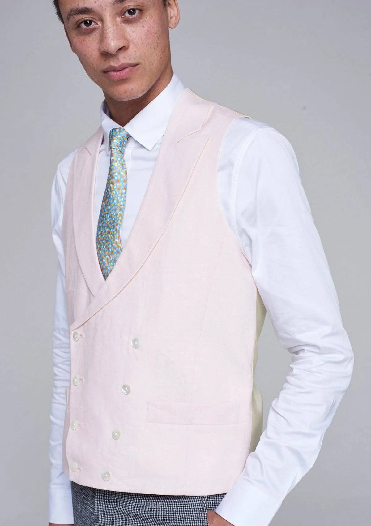 Pale Pink Peak Lapel Double Breasted Waistcoat