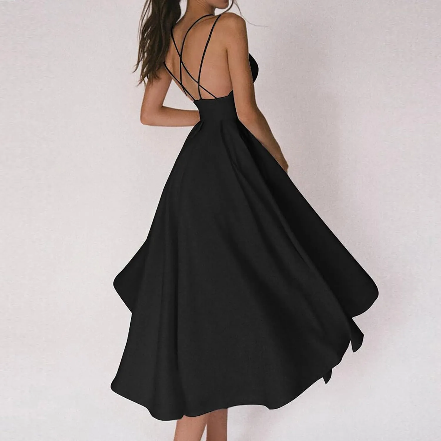 Party Dresses for Women 2024 Sexy high Waist Backless Ankle Length Dress with Bra Solid Color Spaghetti Strap Dress