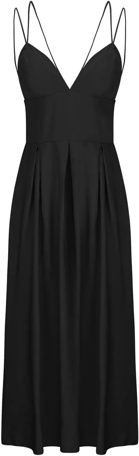 Party Dresses for Women 2024 Sexy high Waist Backless Ankle Length Dress with Bra Solid Color Spaghetti Strap Dress