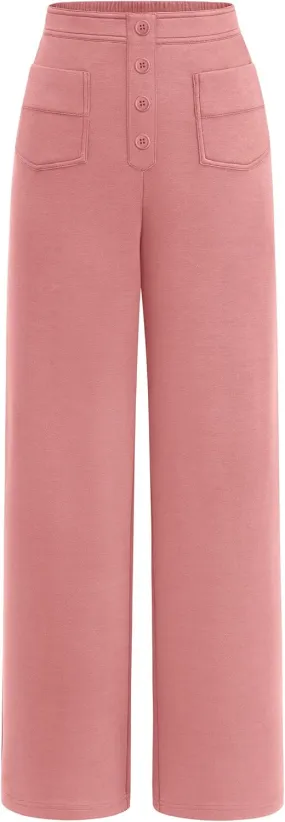 PRETTYGARDEN Women's Dressy Casual Dress Pants Straight Leg High Elastic Waisted Stretch Trouser Slacks