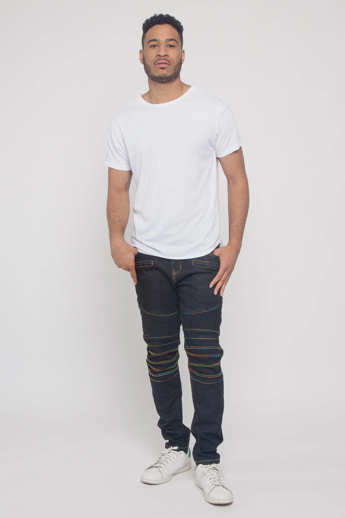 Rainbow Stitch Raw Denim Jeans