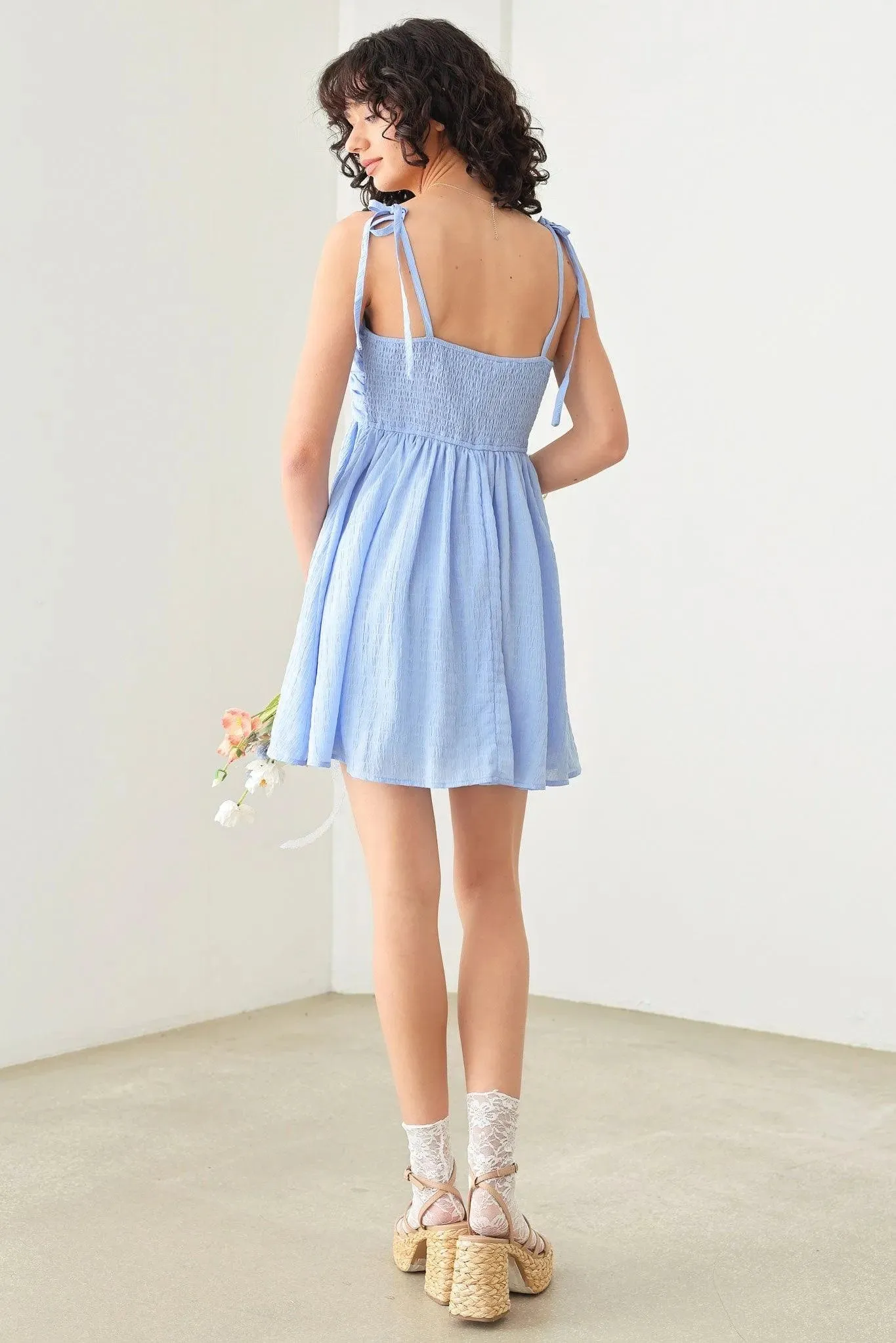 Ruching Bust Skater Silhouette Smocked Mini Dress