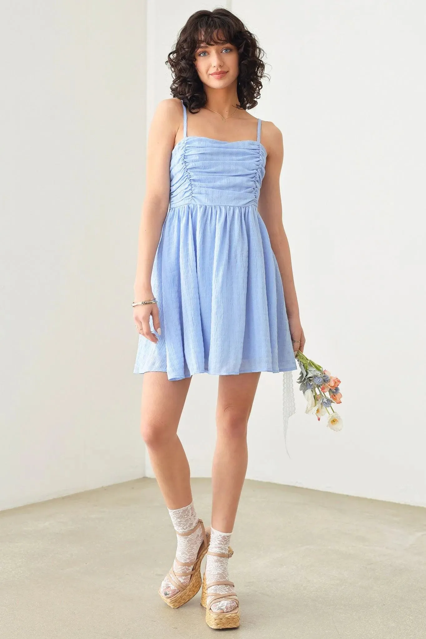 Ruching Bust Skater Silhouette Smocked Mini Dress