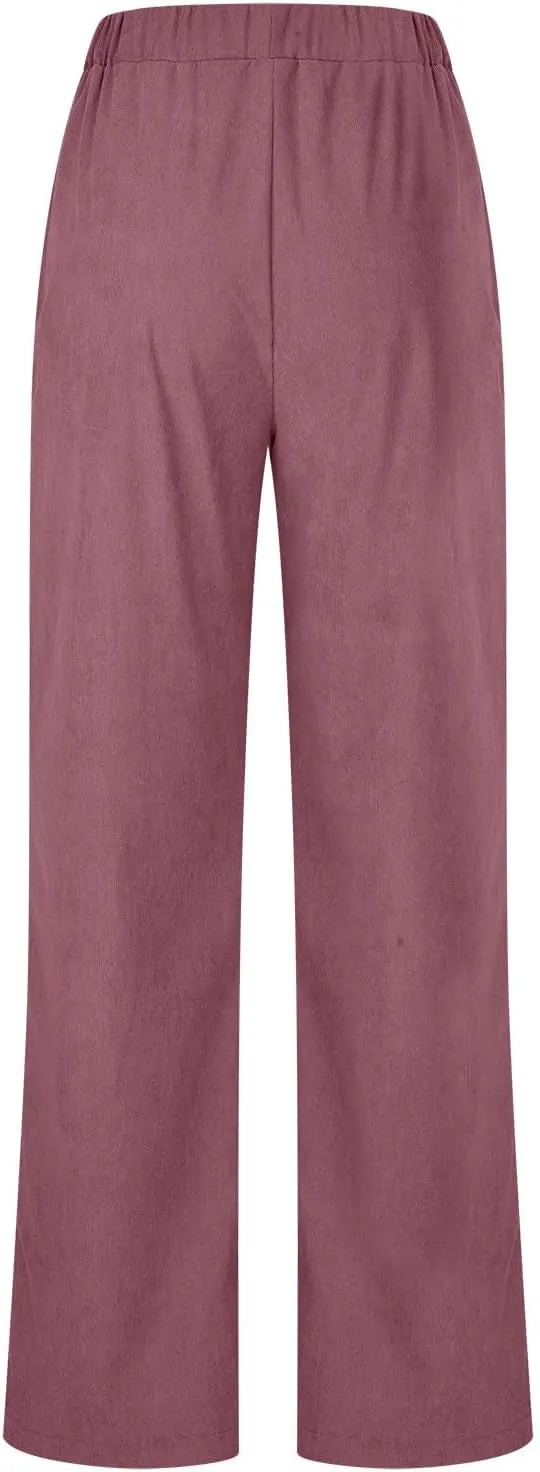 Ruziyoog Women’s Corduroy Pants Casual Elastic Waist Jogger Pants Comfortable Straight Leg Work Pant Soft Lounge Trousers