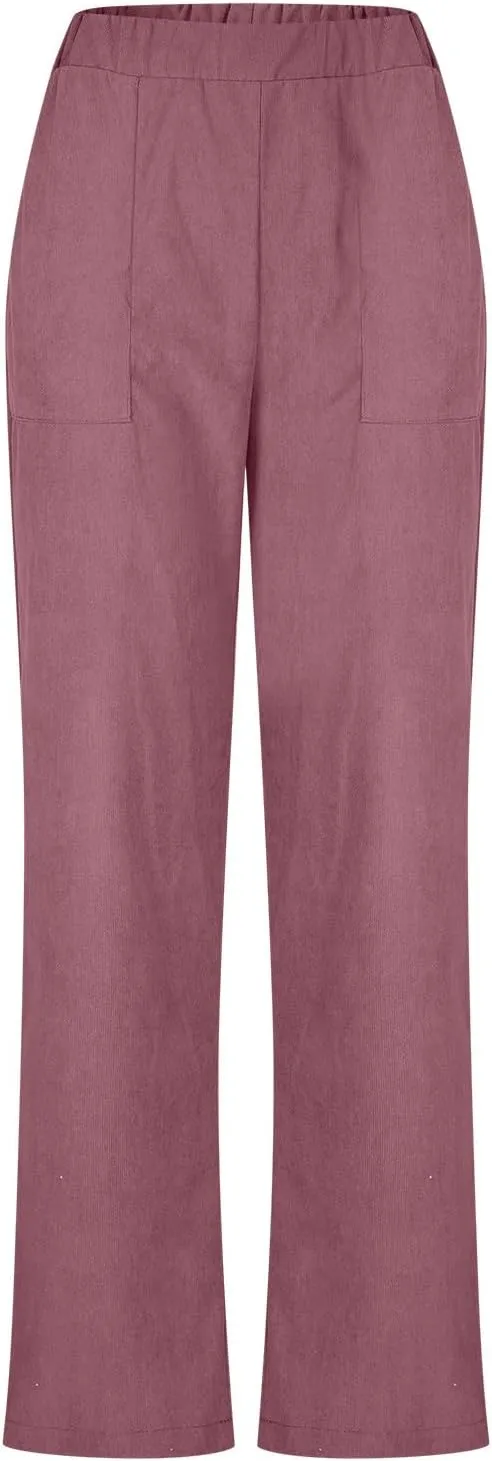 Ruziyoog Women’s Corduroy Pants Casual Elastic Waist Jogger Pants Comfortable Straight Leg Work Pant Soft Lounge Trousers