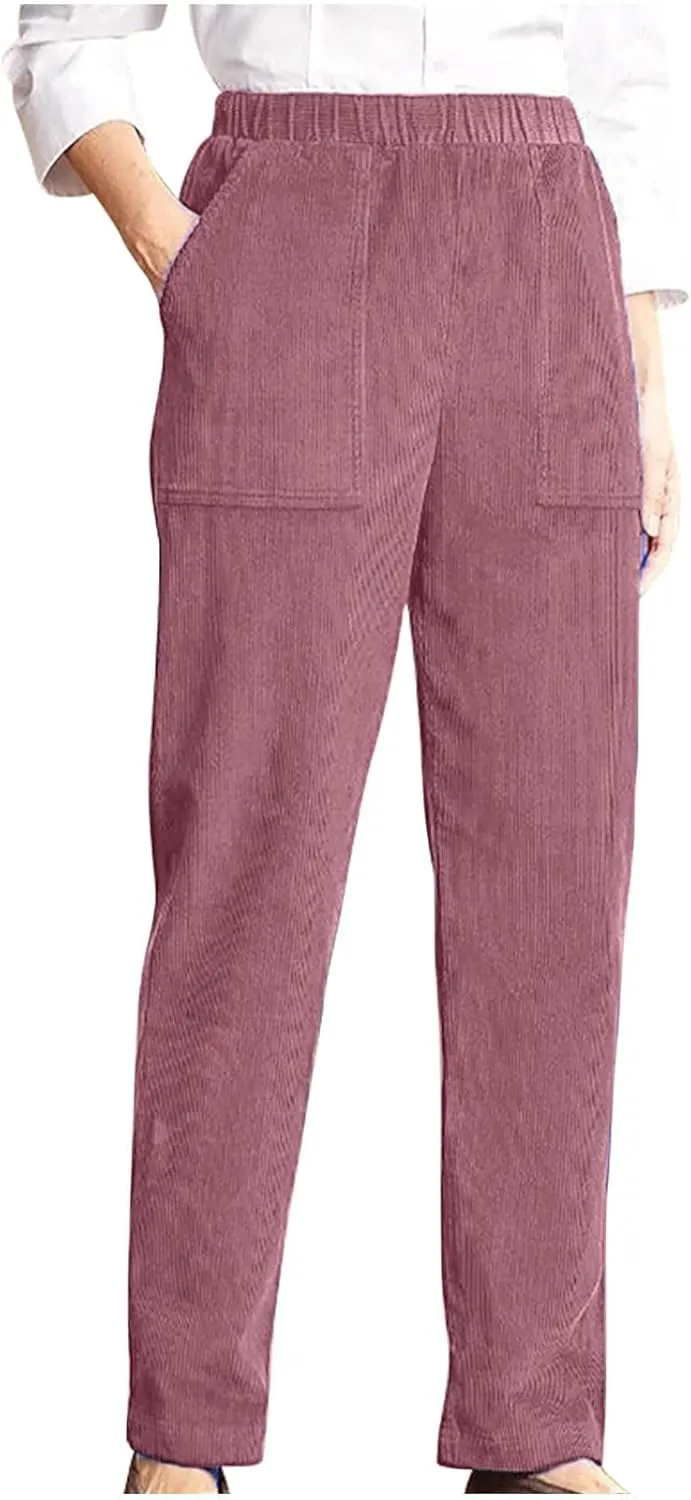 Ruziyoog Women’s Corduroy Pants Casual Elastic Waist Jogger Pants Comfortable Straight Leg Work Pant Soft Lounge Trousers