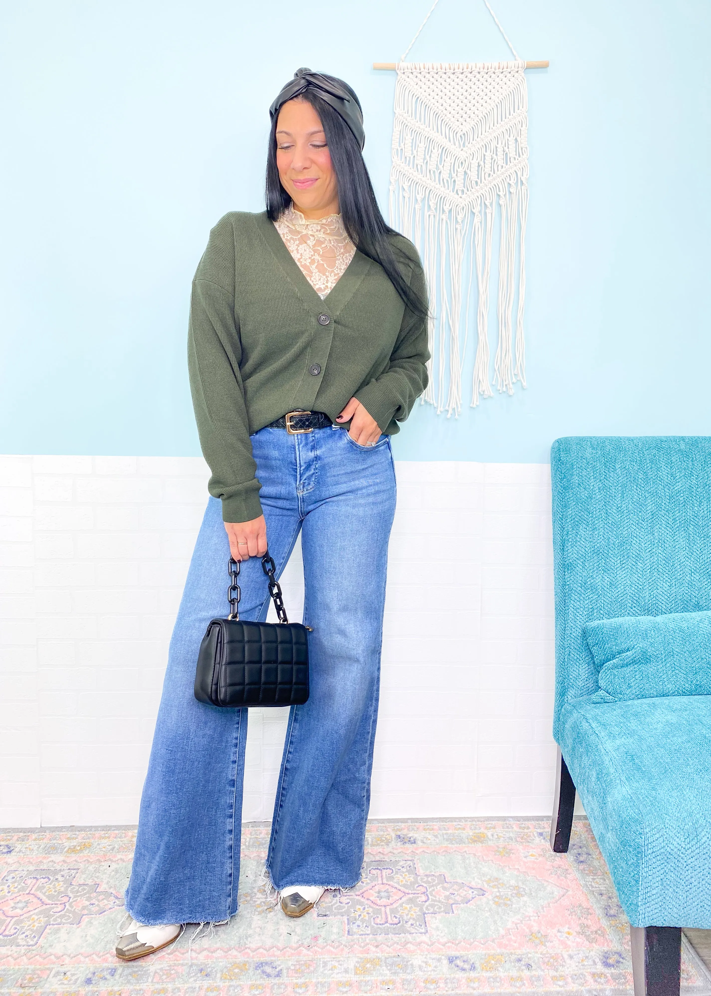'Sabrina' Dark Olive Button Front Soft Cardigan