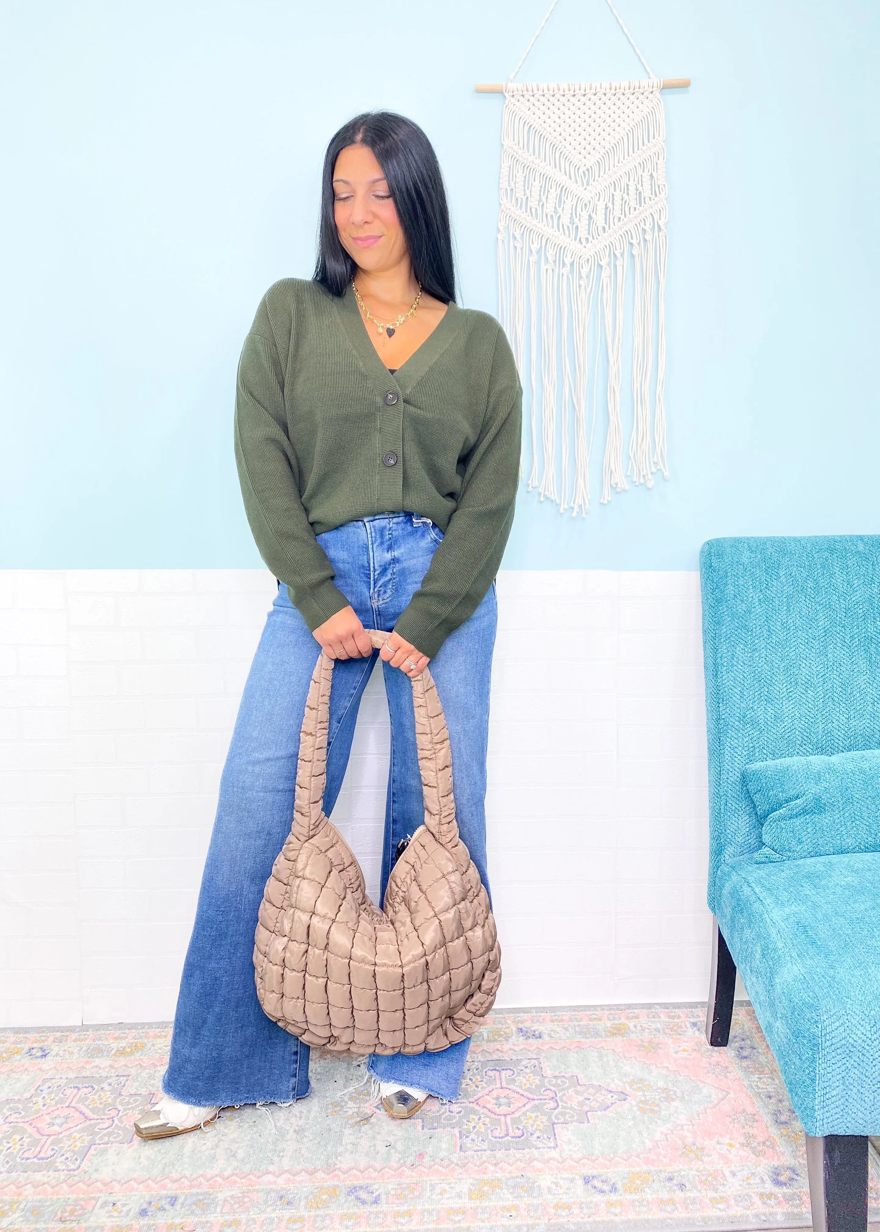 'Sabrina' Dark Olive Button Front Soft Cardigan
