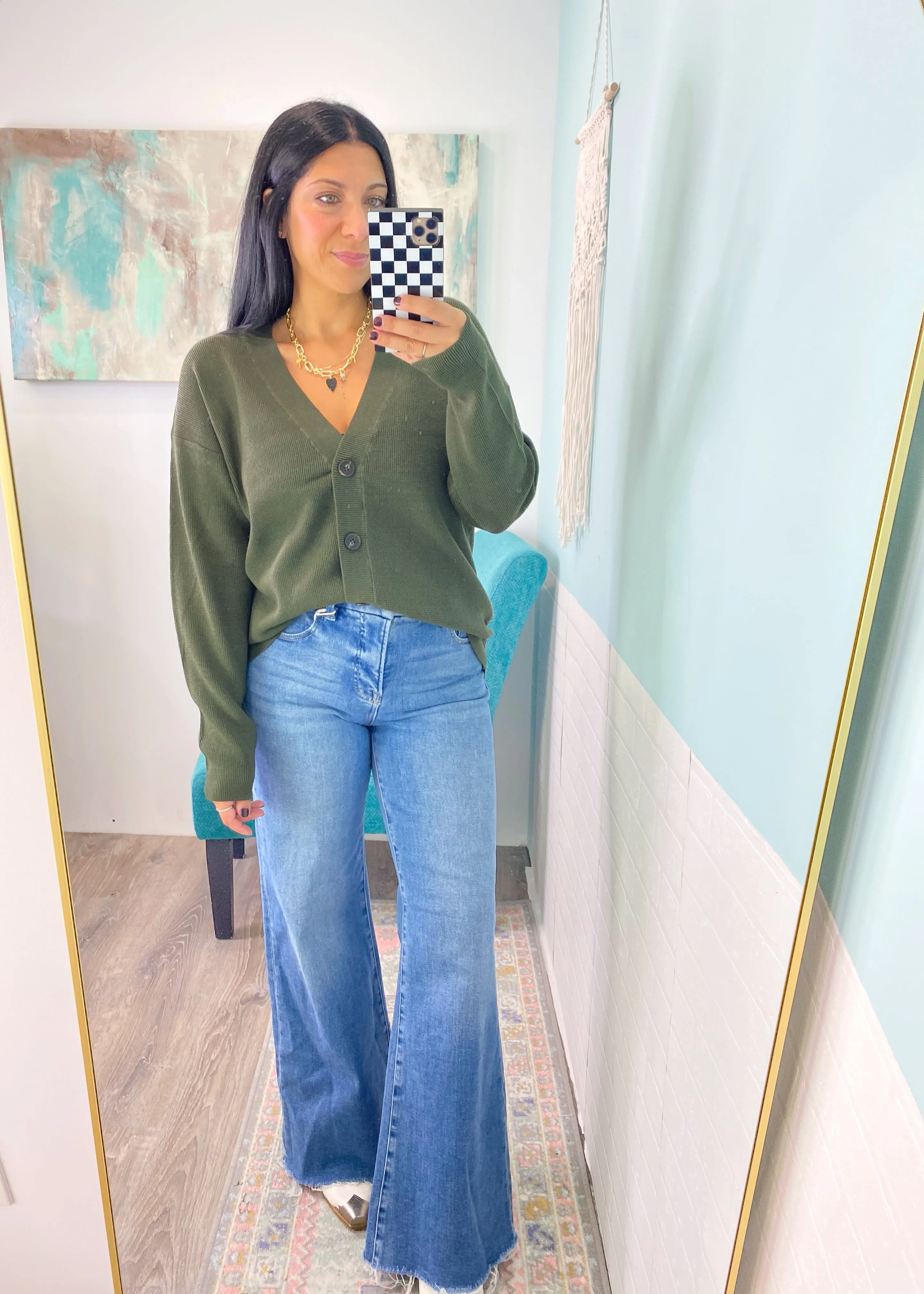 'Sabrina' Dark Olive Button Front Soft Cardigan