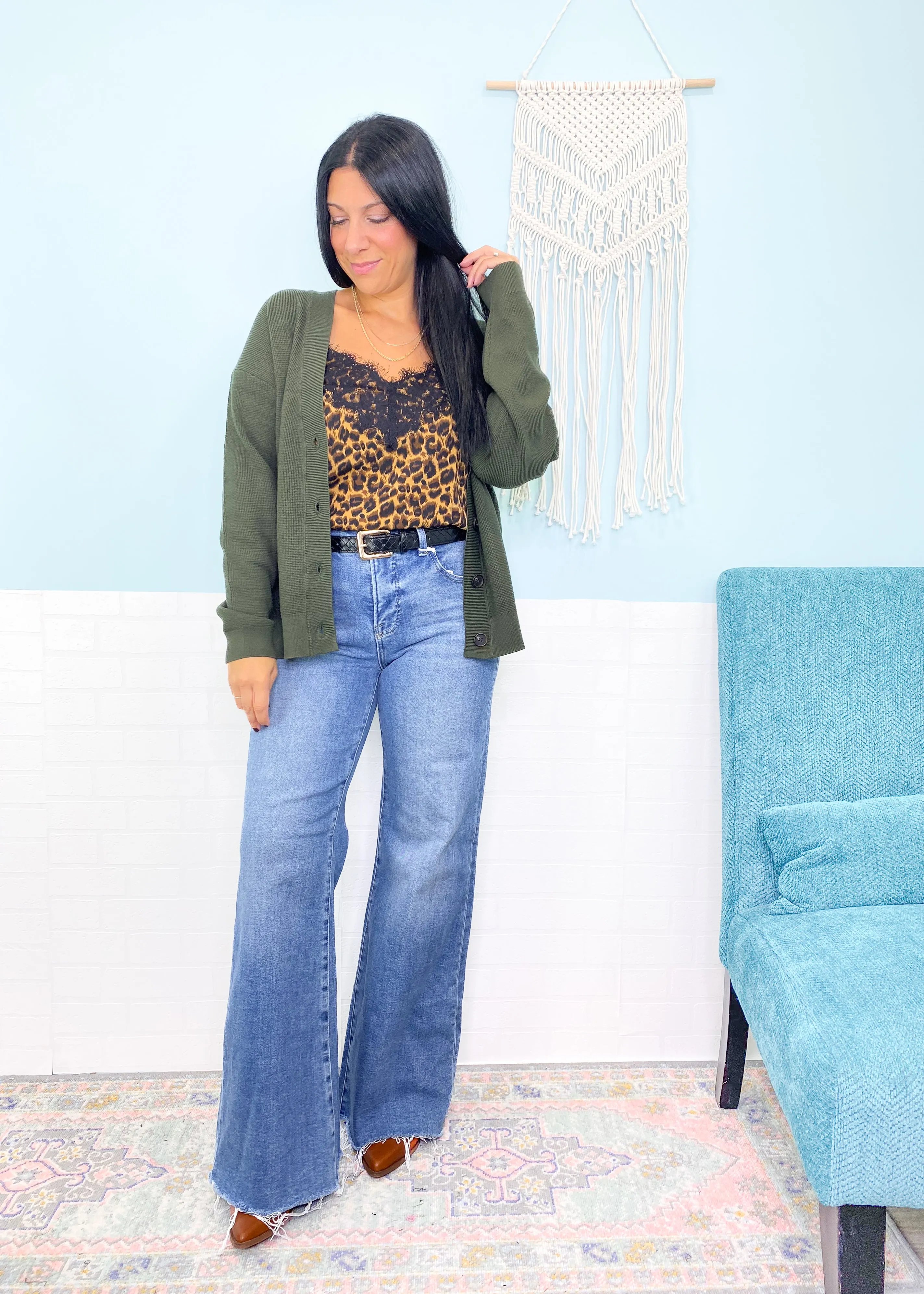'Sabrina' Dark Olive Button Front Soft Cardigan