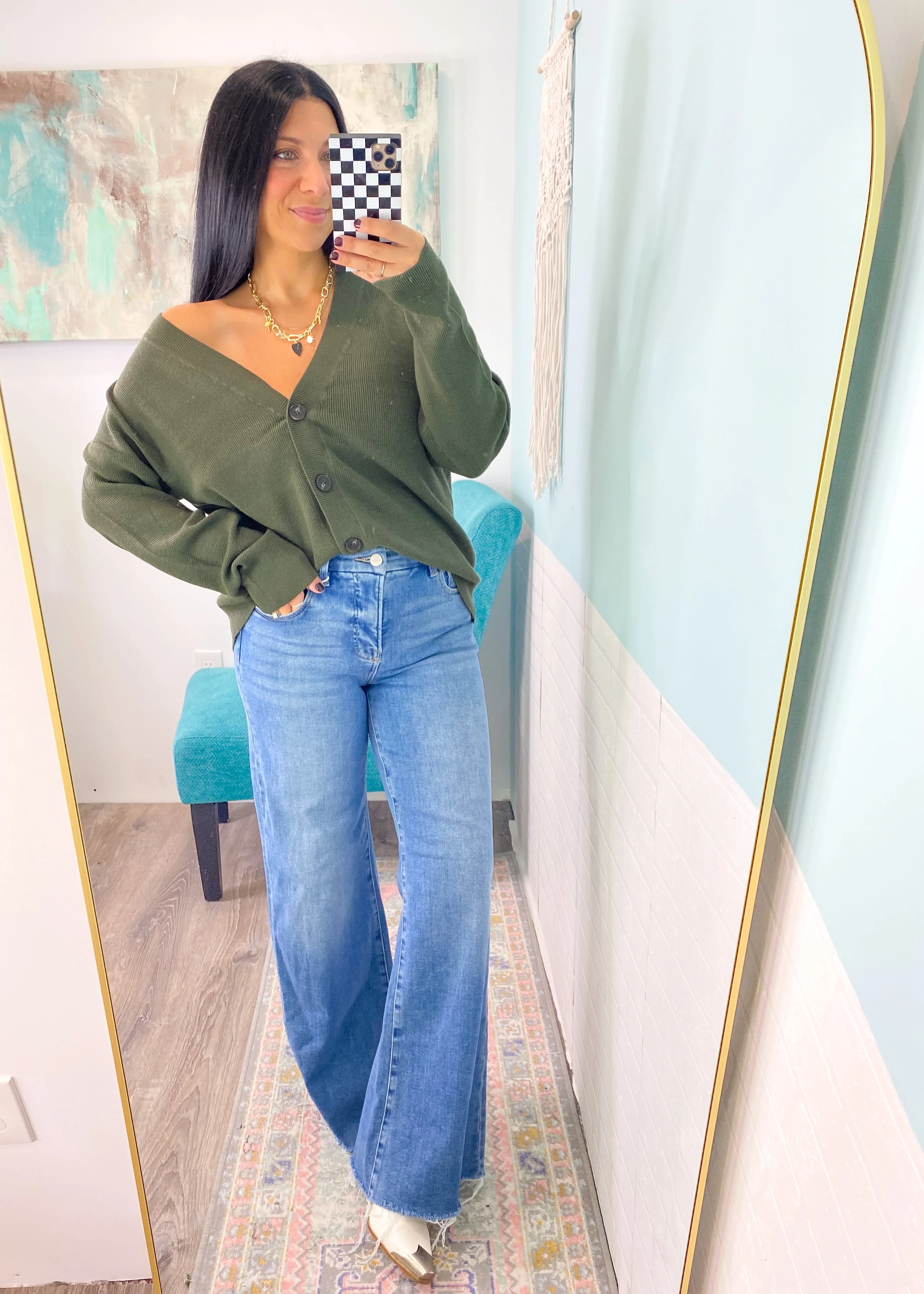'Sabrina' Dark Olive Button Front Soft Cardigan