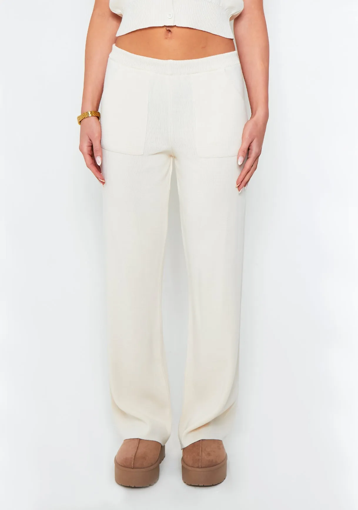 Sara Cream Pocket Detail Knitted Trousers