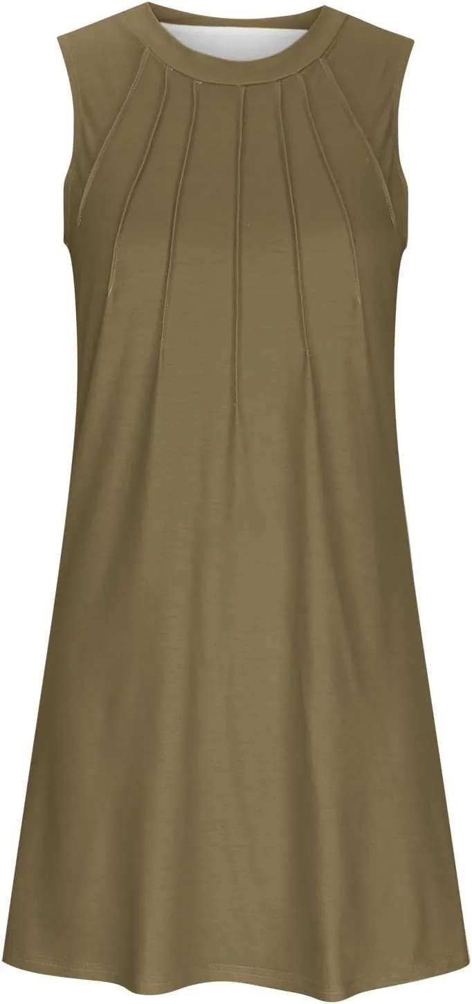 Sleeveless Women Summer Dresses Aline Mini Dress Swing Dress Solid Color Vacation Beach Dress Casual Dress