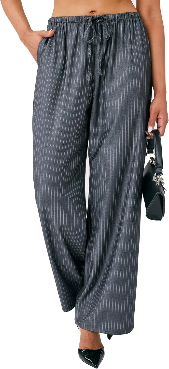 Striped Palazzo Pants for Women, Wide Leg Drawstring Pants for Vacation, Lounge, or Work