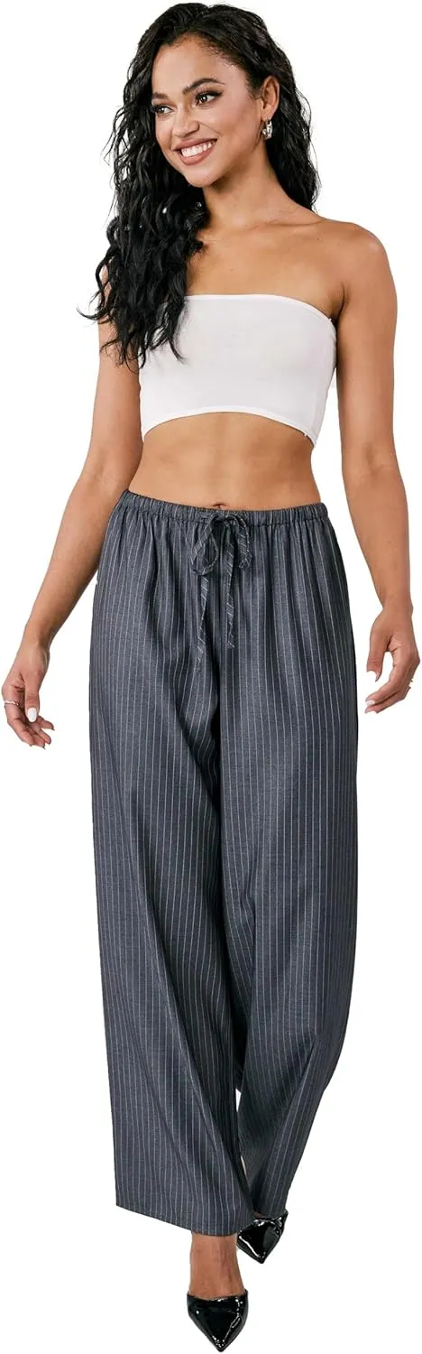 Striped Palazzo Pants for Women, Wide Leg Drawstring Pants for Vacation, Lounge, or Work