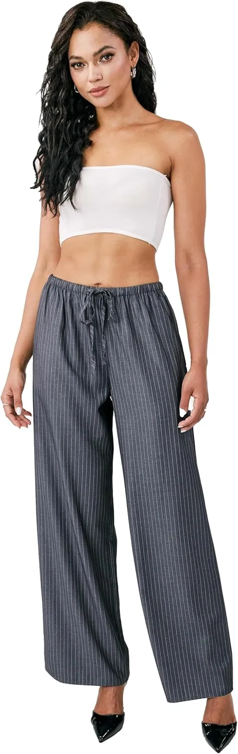 Striped Palazzo Pants for Women, Wide Leg Drawstring Pants for Vacation, Lounge, or Work