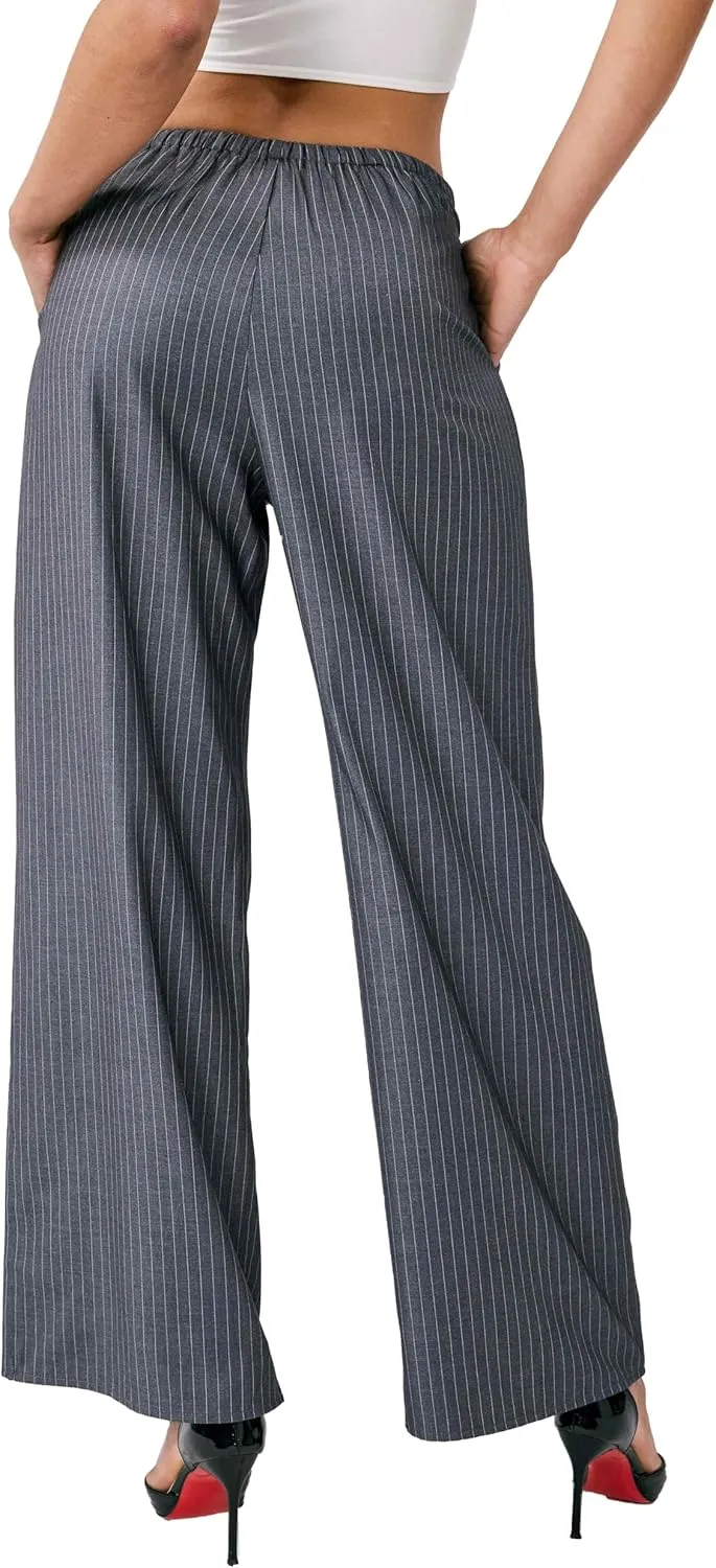 Striped Palazzo Pants for Women, Wide Leg Drawstring Pants for Vacation, Lounge, or Work