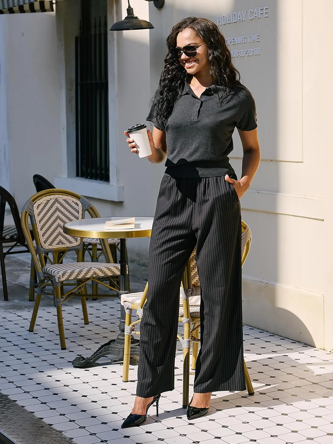 Striped Palazzo Pants for Women, Wide Leg Drawstring Pants for Vacation, Lounge, or Work