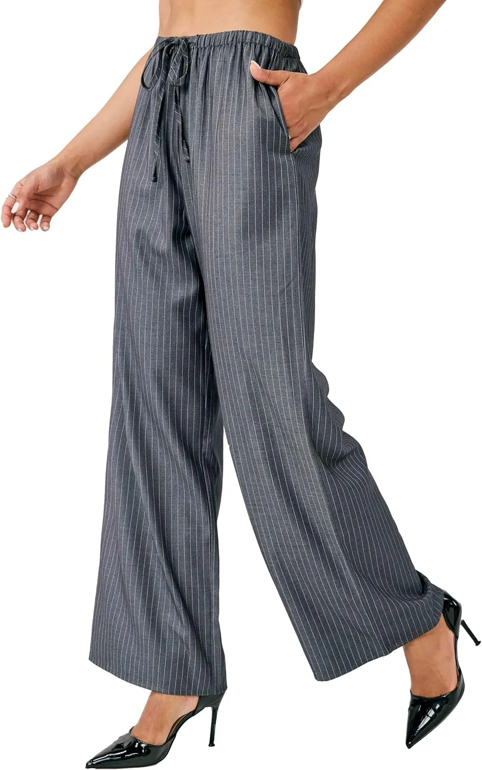 Striped Palazzo Pants for Women, Wide Leg Drawstring Pants for Vacation, Lounge, or Work