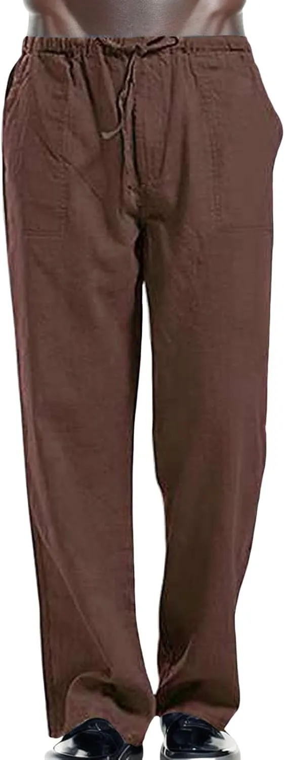 Summer Pants for Men Solid Color Elastic Waist Drawstring Pocket Wide Leg Comfortable Loose Elasticity Cute Trousers