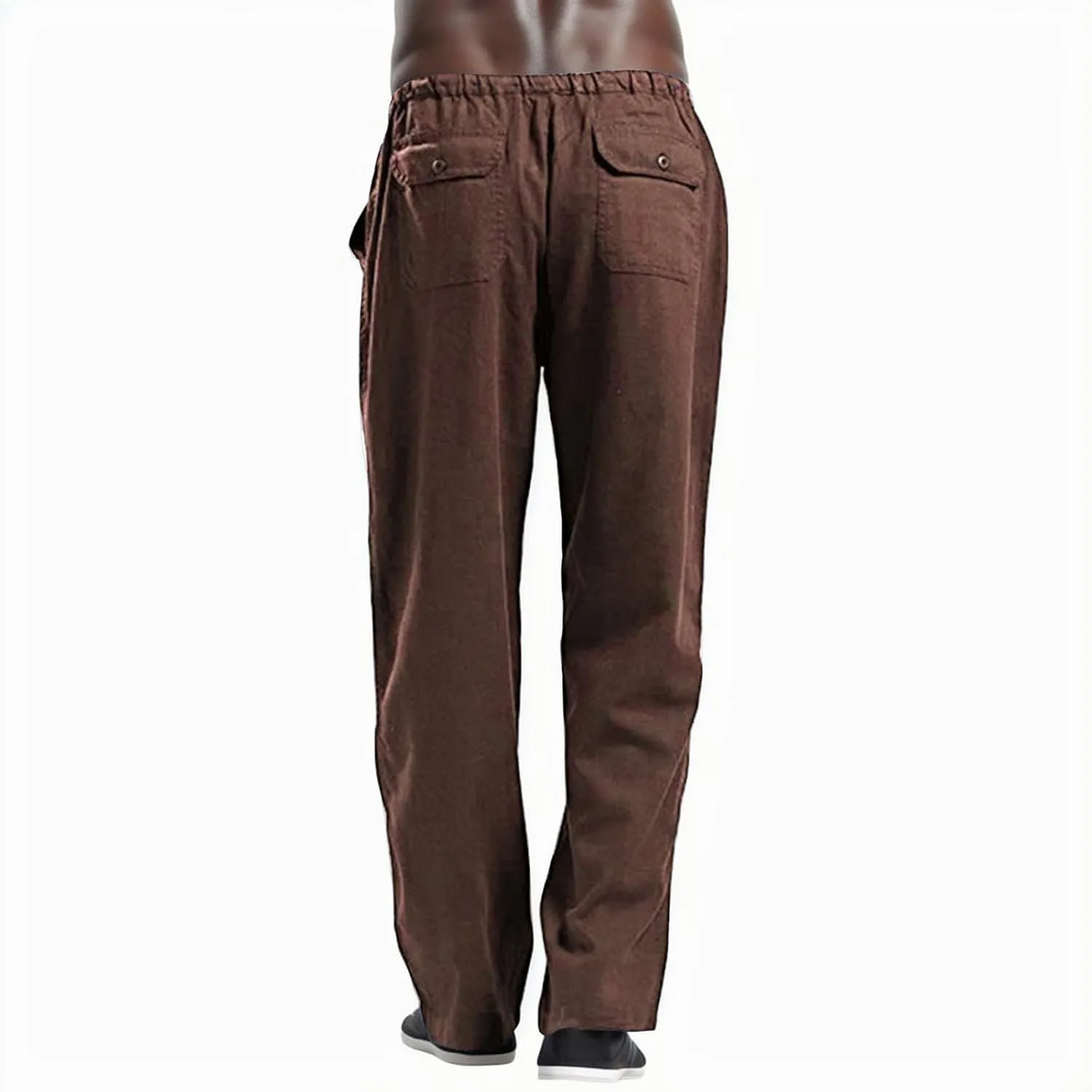 Summer Pants for Men Solid Color Elastic Waist Drawstring Pocket Wide Leg Comfortable Loose Elasticity Cute Trousers