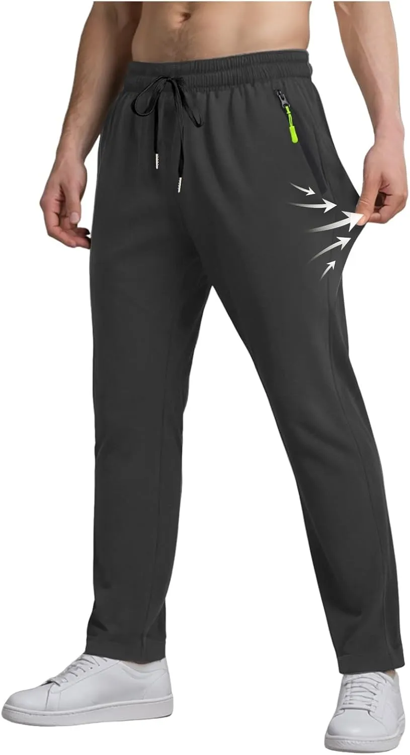 Summer Pants for Men Sweatpants Elastic Waist Drawstring Zipper Slim Leg Comfortable Soft Fit Summer Trendy Trousers