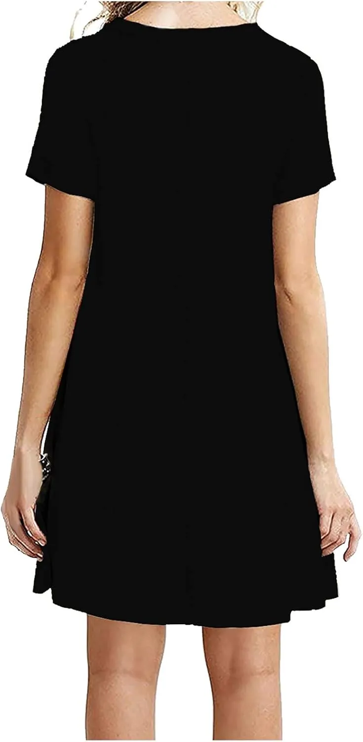 Summer T Shirt Dresses for Women Casual Side Slit Short Sleeve Crew Neck Solid Color Beach Mini Shift Dress