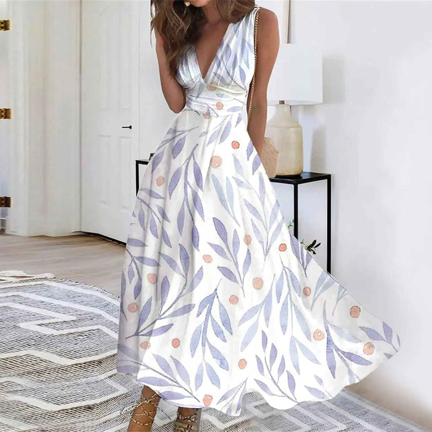 Tea Party Dresses for Woman Maxi V-Neck Stylish Flowy Easter Dresses Friends' Gathering Romantic Summer Dresses 2025 Vacation