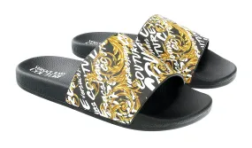 Versace Jeans Couture Black Gold Baroque Pattern Pool Slide-