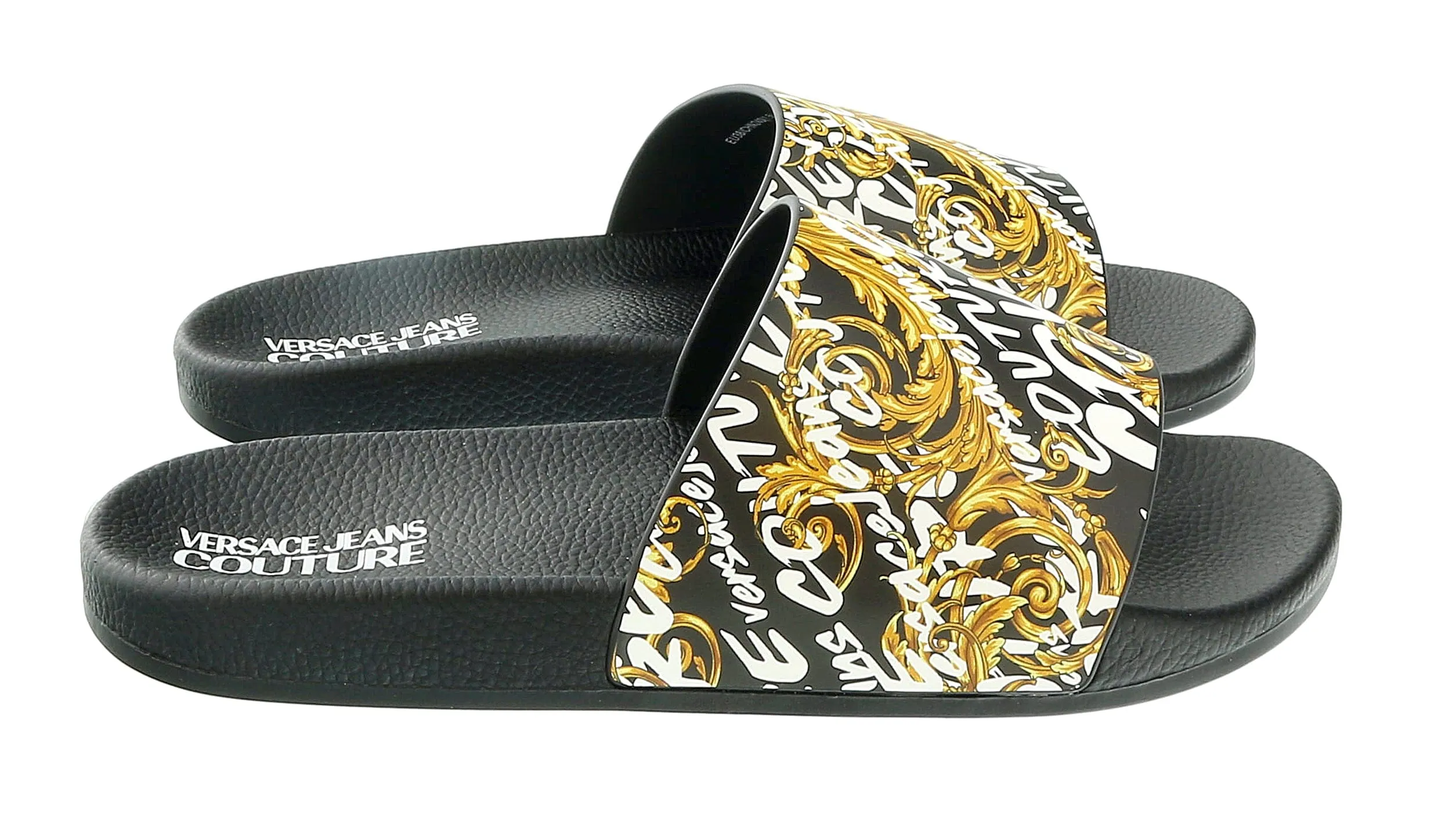 Versace Jeans Couture Black Gold Baroque Pattern Pool Slide-