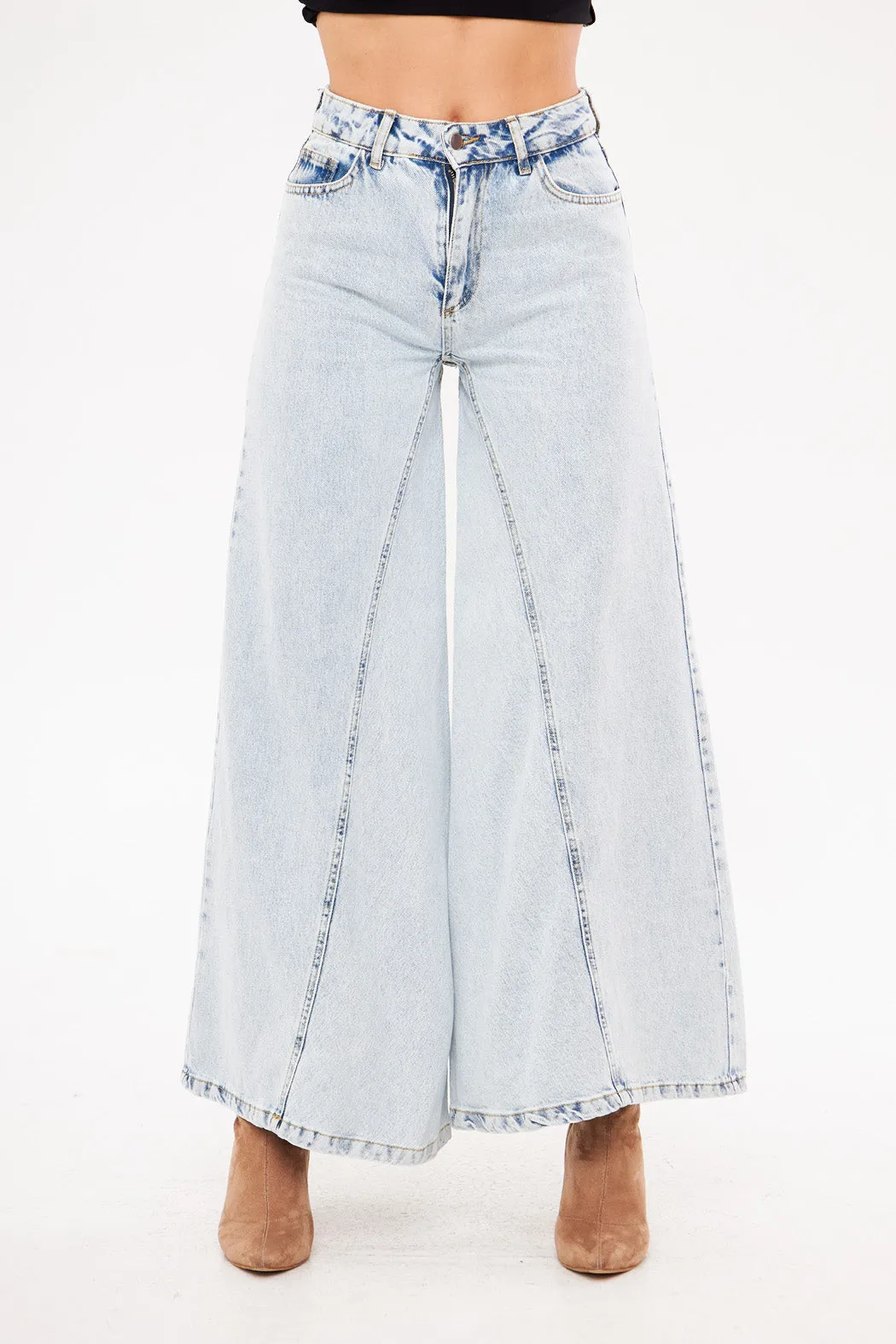 Wide-Leg Light-Wash Denim Trousers