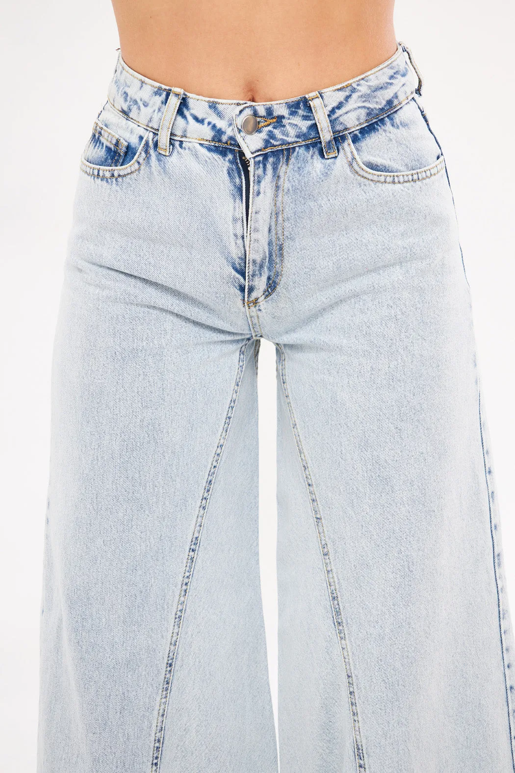 Wide-Leg Light-Wash Denim Trousers