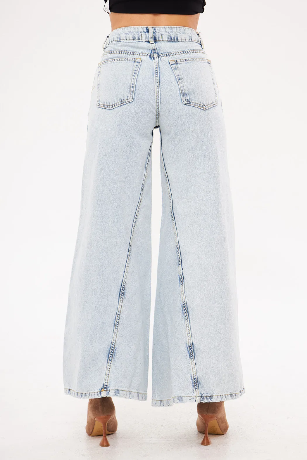 Wide-Leg Light-Wash Denim Trousers