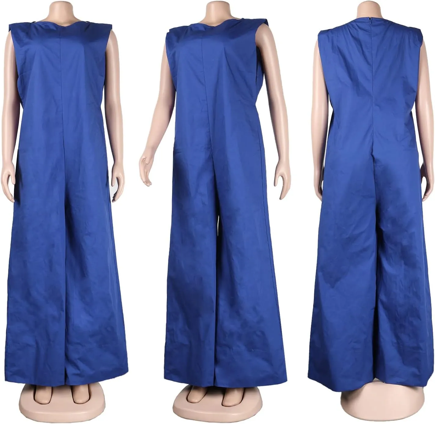 WOKANSE Women's Loose Fit Sleeveless Casual Solid Wide Leg Jumpsuit Long Pants Romper Plus Size