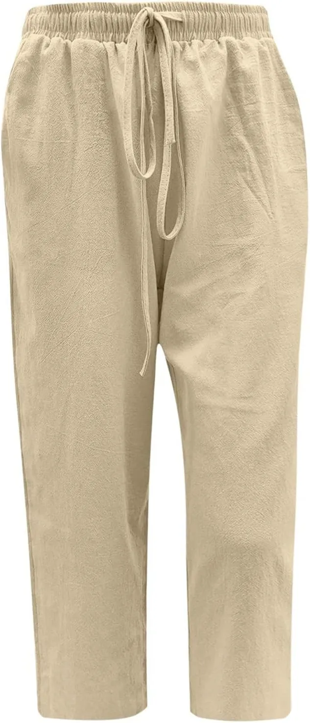 Women High Elastic Waisted Pants Solid Color Casual Pants Drawstring Trousers Comfy Straight Leg Long Pants for